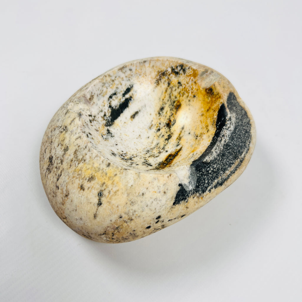 River Stone Eggshell Amber Marked Ash Tray