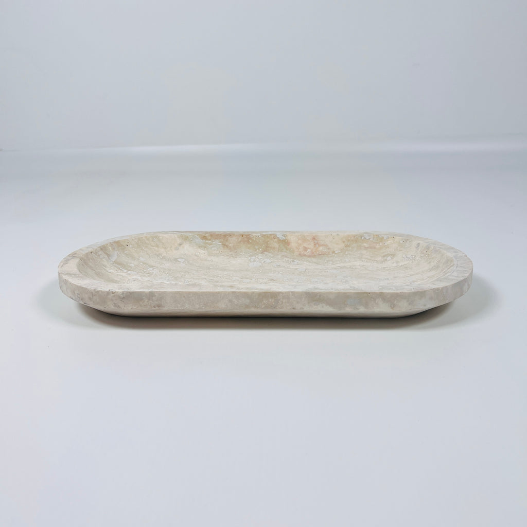 Travertine Oval Stroked Tray