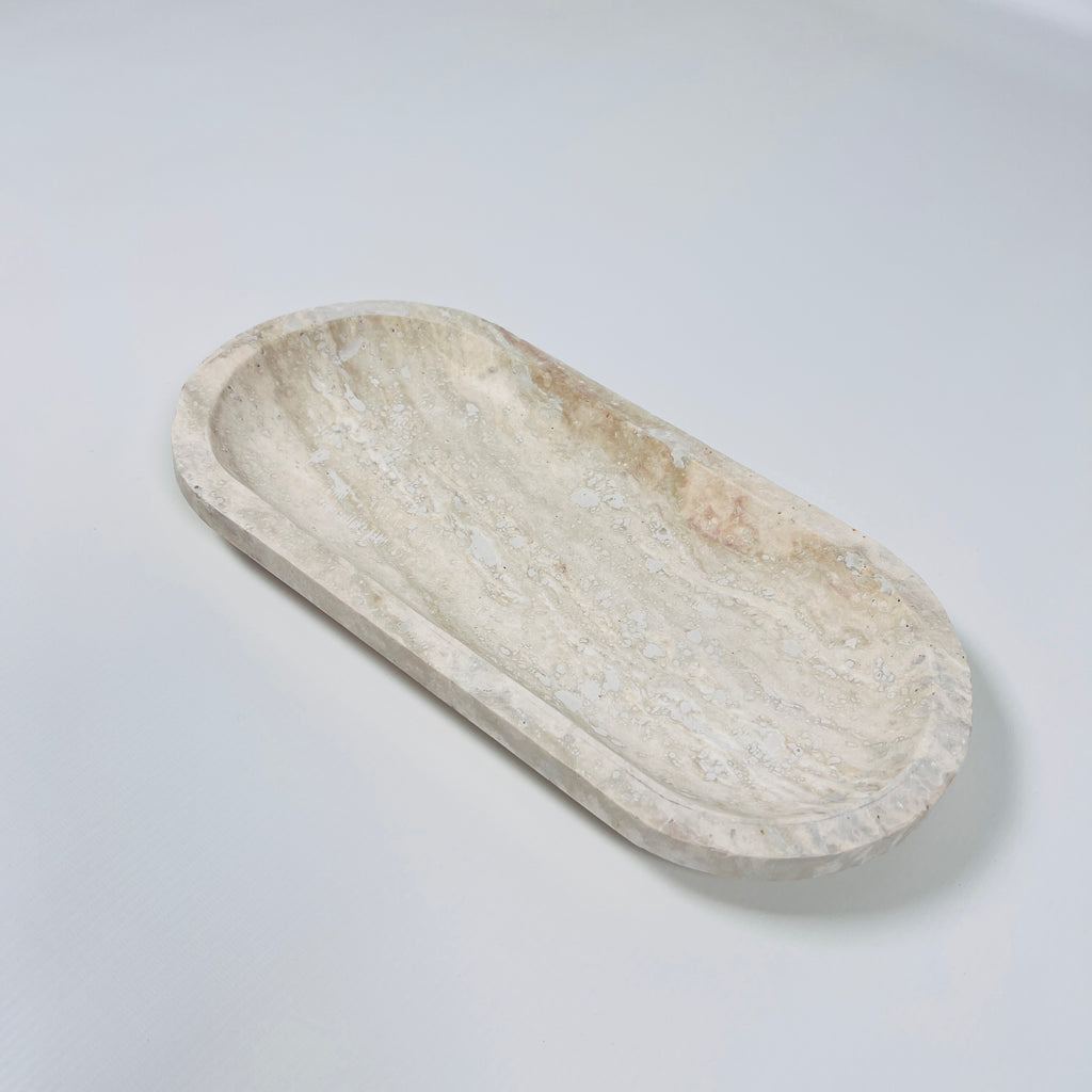 Travertine Oval Stroked Tray