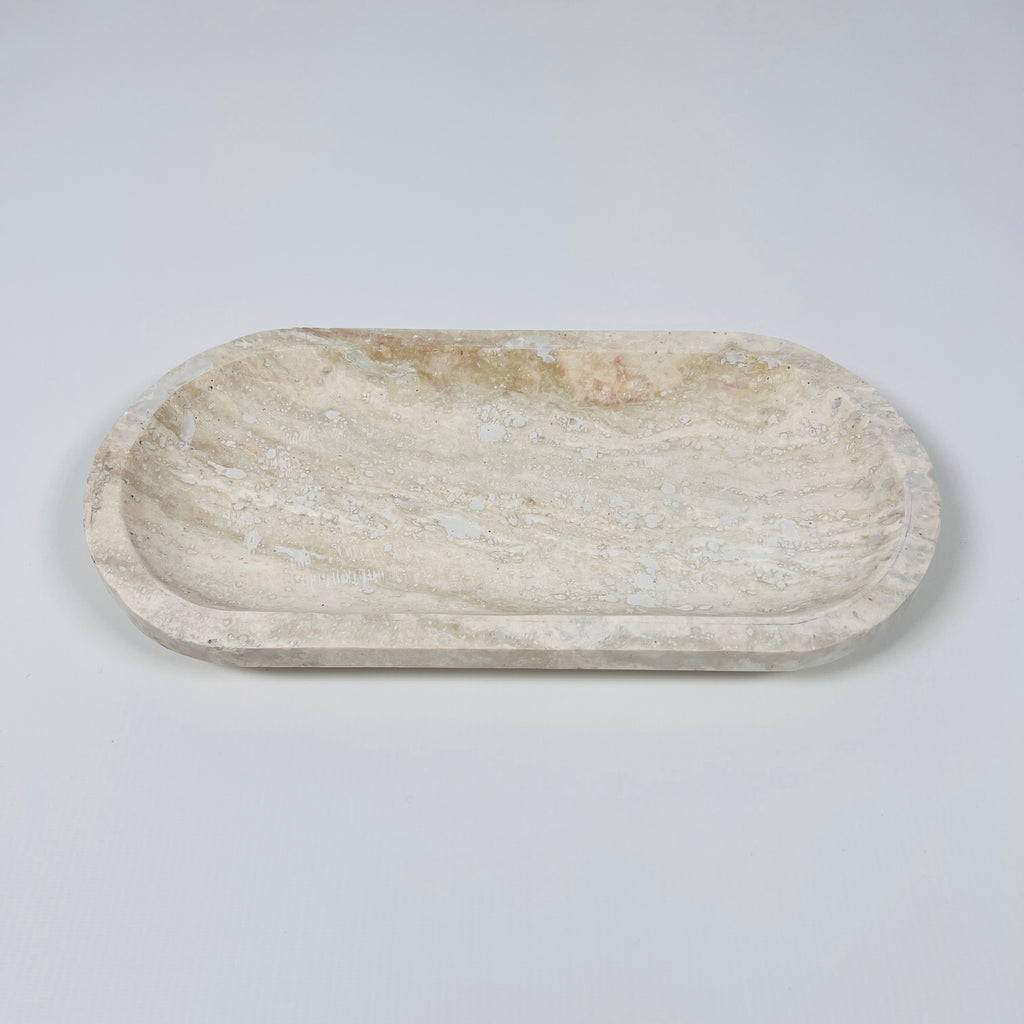 Travertine Oval Stroked Tray