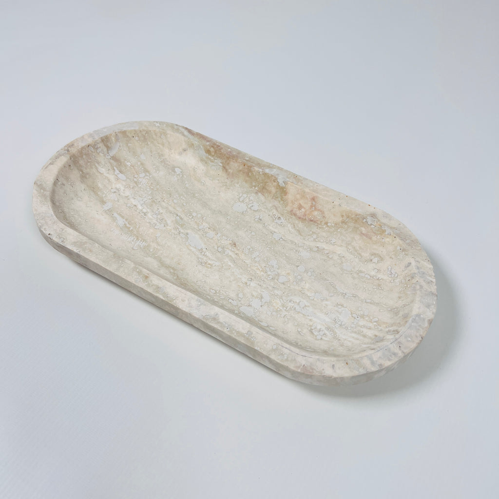 Travertine Oval Stroked Tray