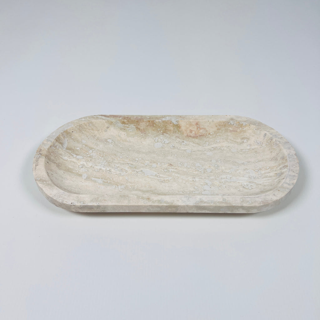 Travertine Oval Stroked Tray