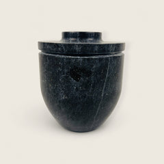 Ringed Wide Bottom Black Marble Vase