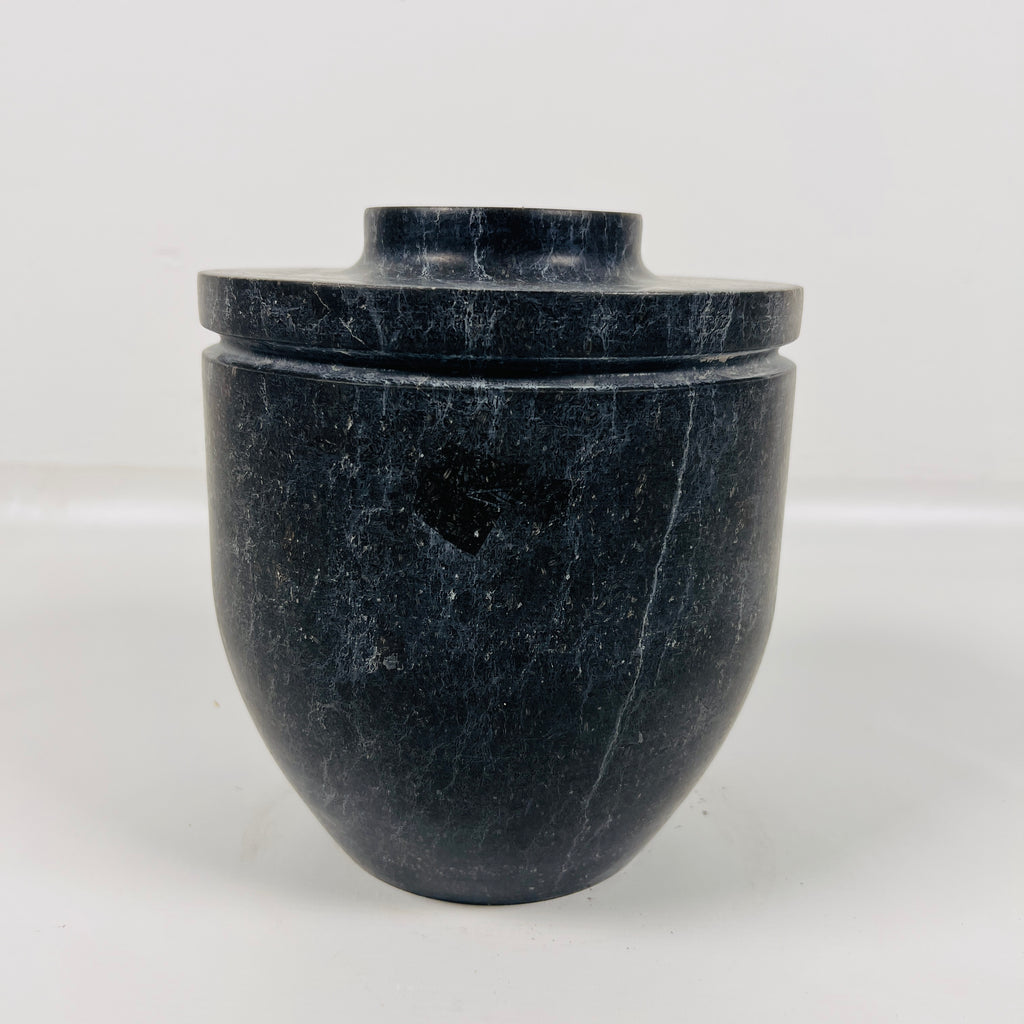 Ringed Wide Bottom Black Marble Vase