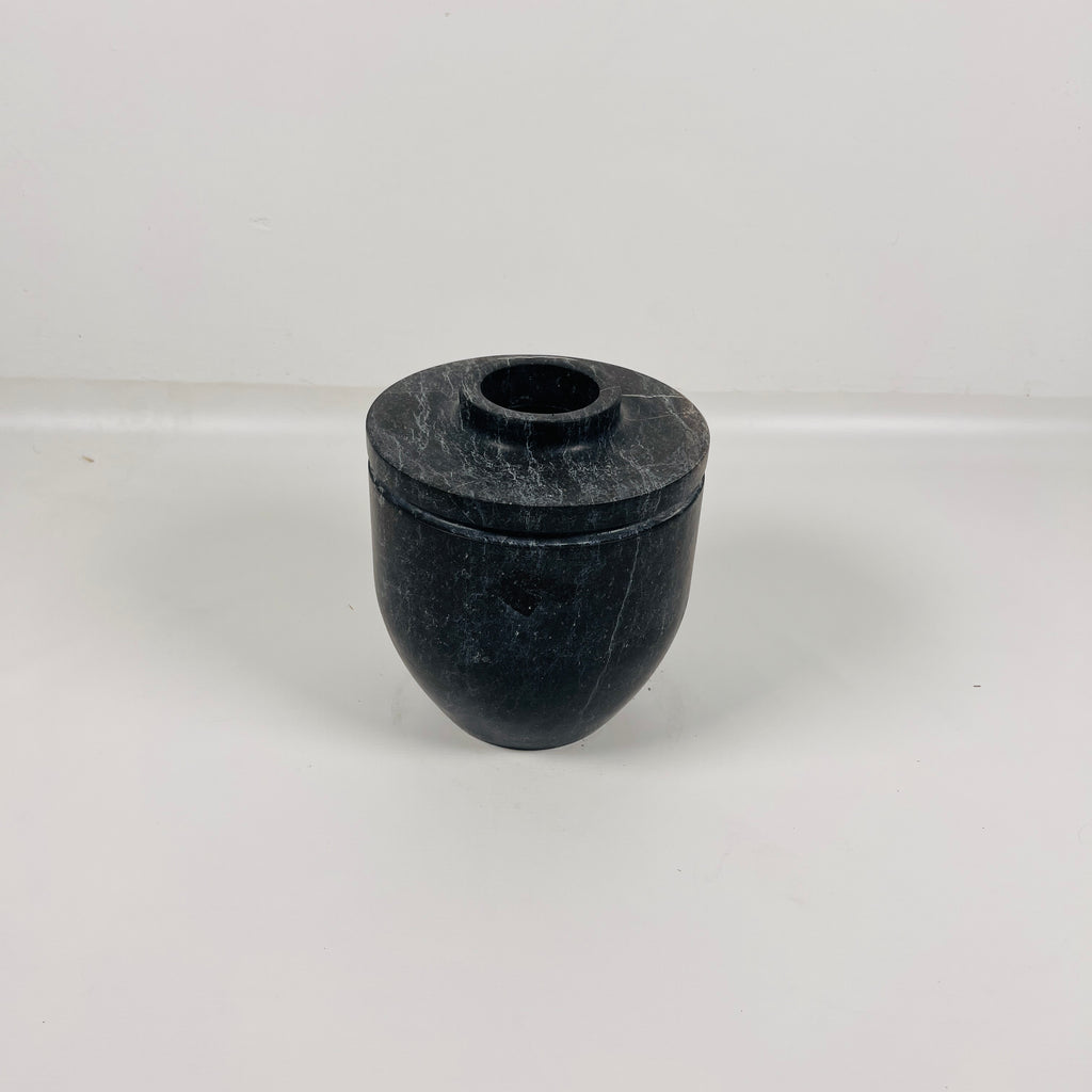 Ringed Wide Bottom Black Marble Vase