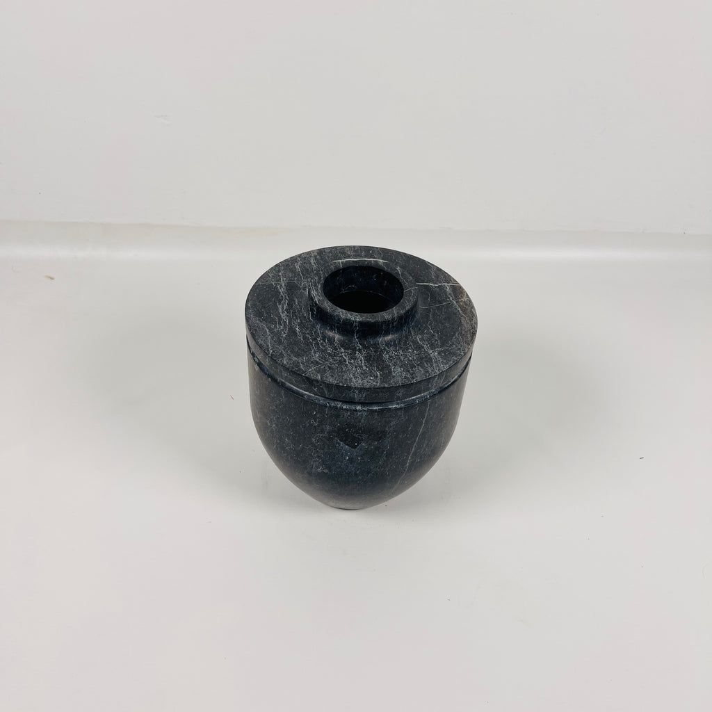 Ringed Wide Bottom Black Marble Vase