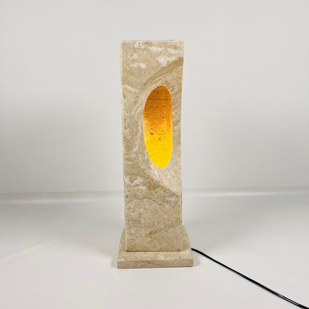 Irregular Crescent Travertine Table Lamp