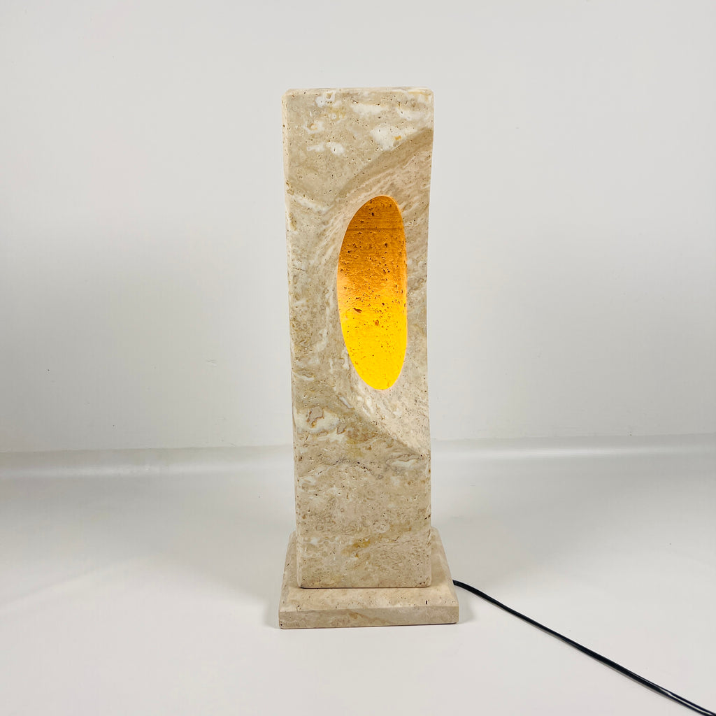 Irregular Crescent Travertine Table Lamp