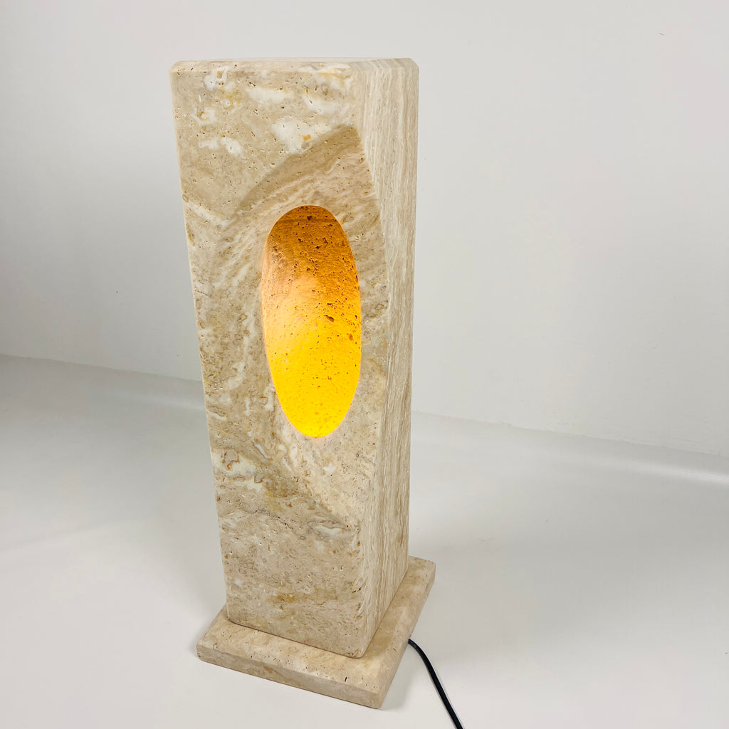 Irregular Crescent Travertine Table Lamp