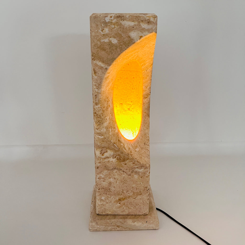 Irregular Crescent Travertine Table Lamp