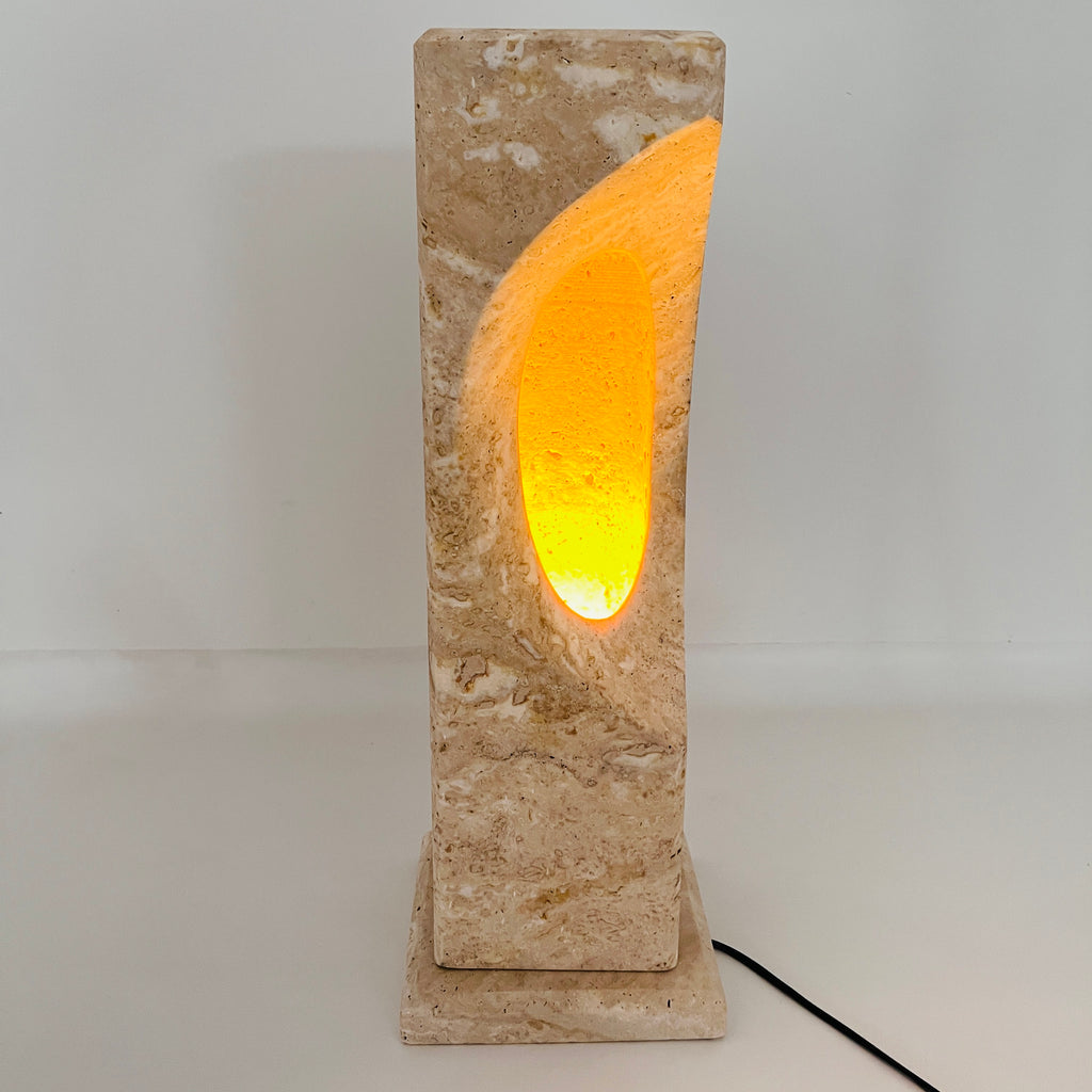 Irregular Crescent Travertine Table Lamp