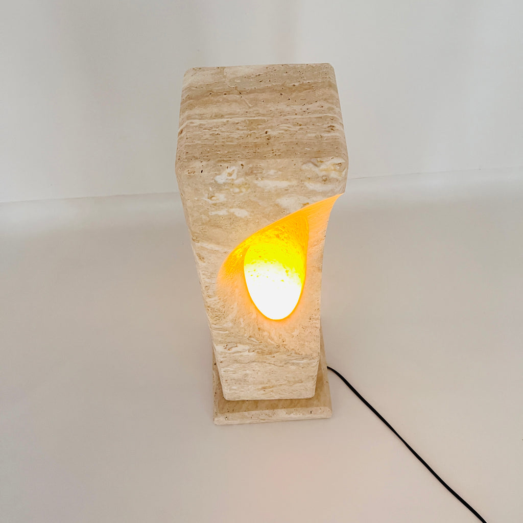 Irregular Crescent Travertine Table Lamp