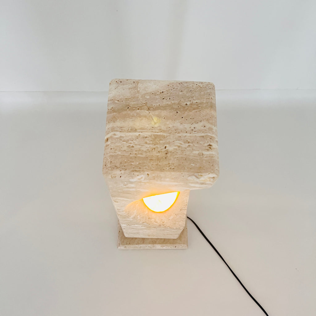 Irregular Crescent Travertine Table Lamp