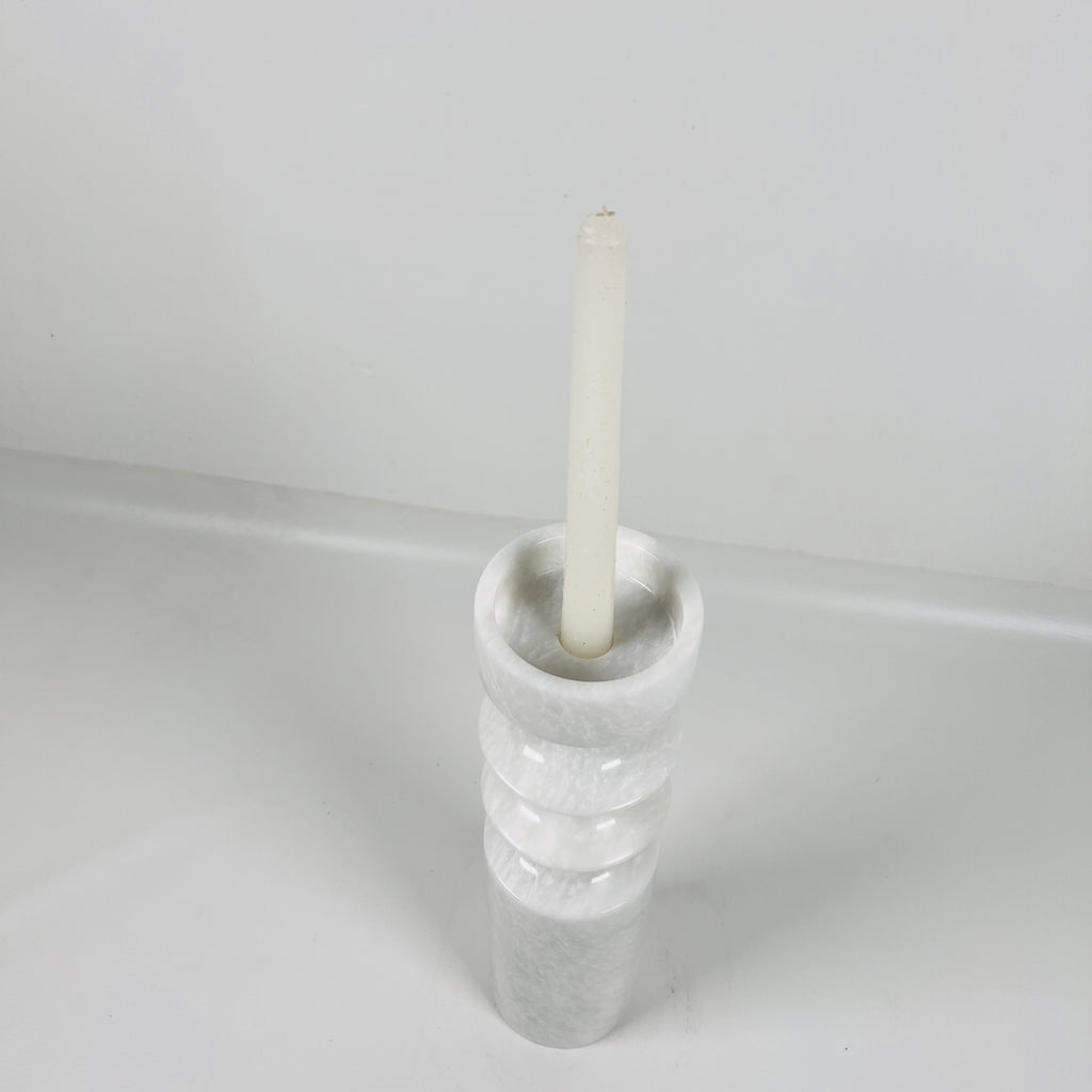 Bulged Disc White Marble Candle Stand(Large)