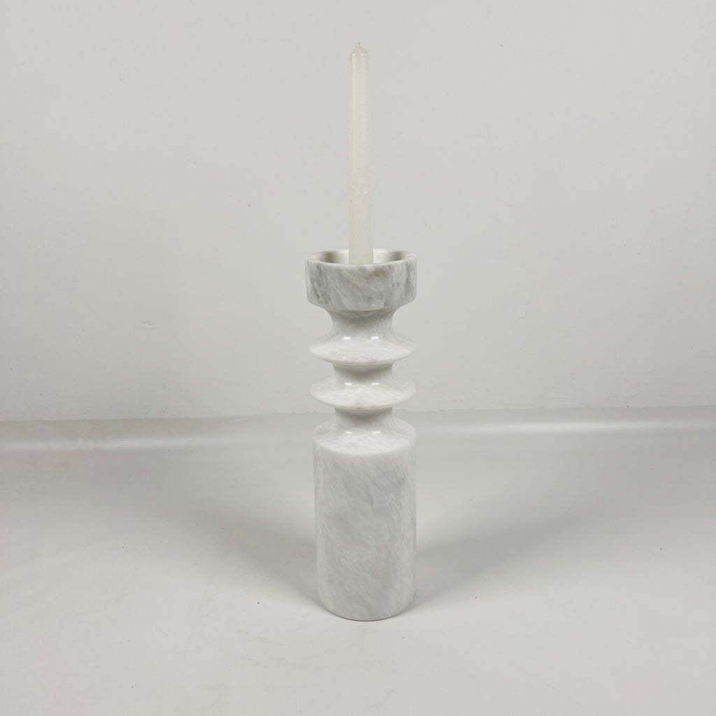 Bulged Disc White Marble Candle Stand(Medium)