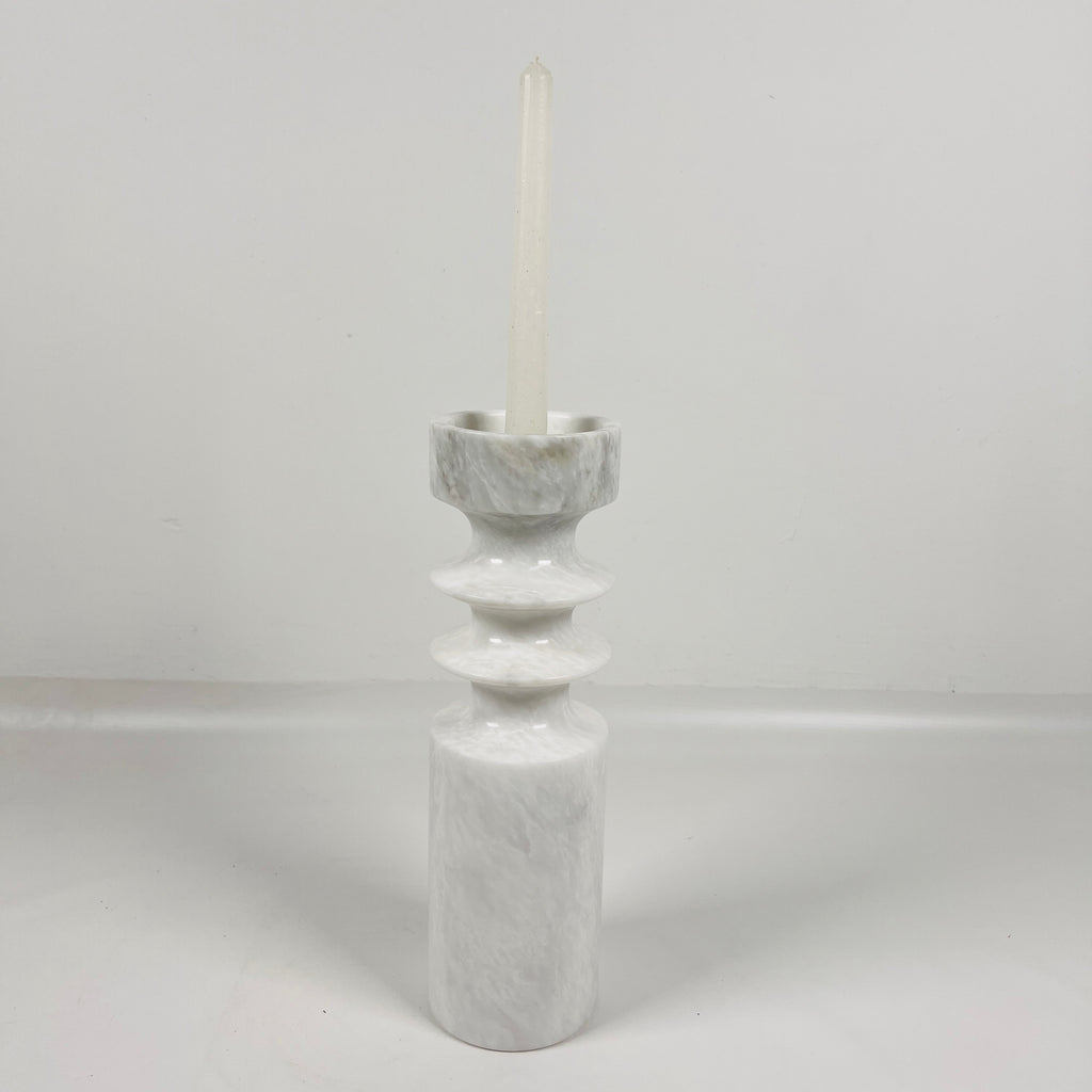 Bulged Disc White Marble Candle Stand(Medium)