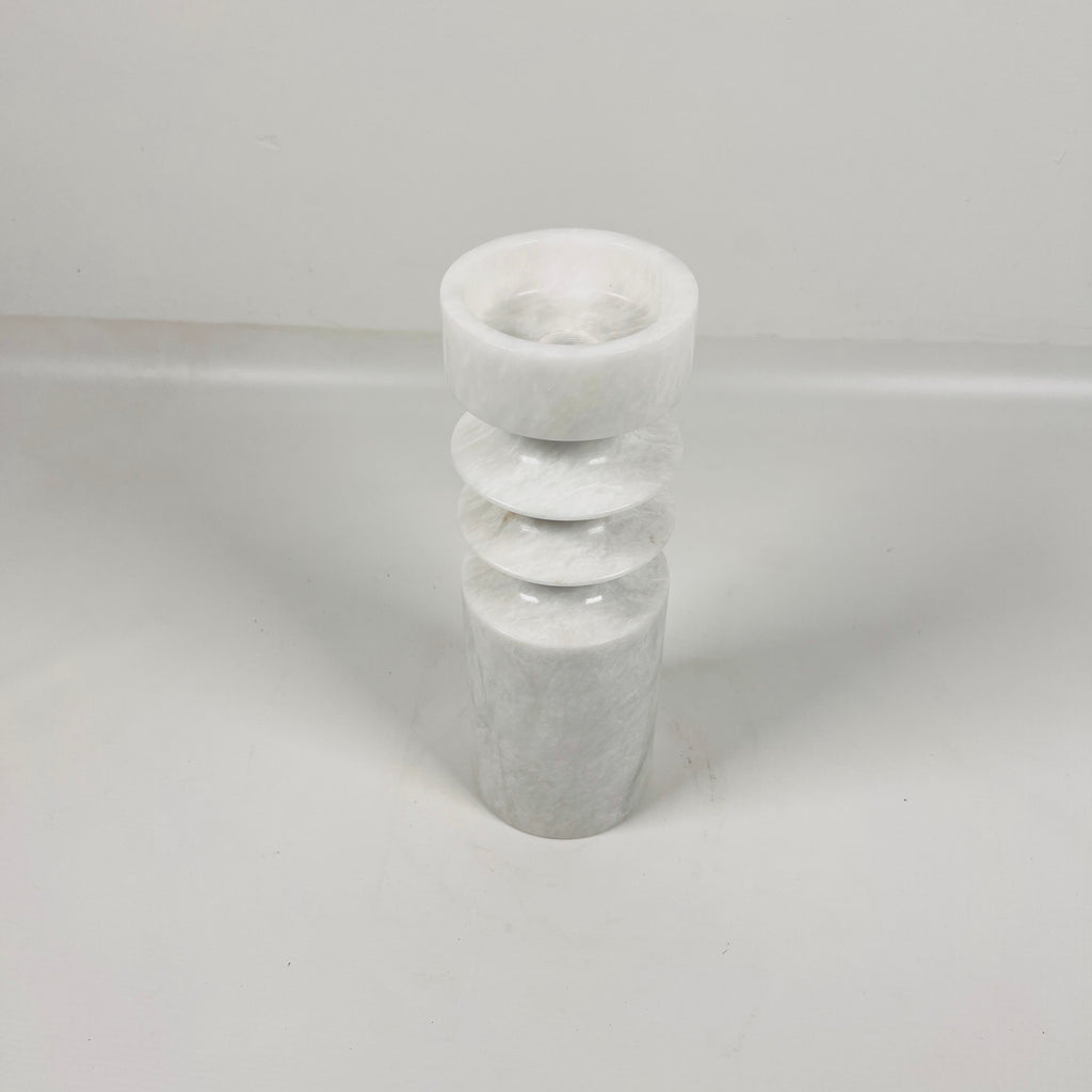 Bulged Disc White Marble Candle Stand(Small)