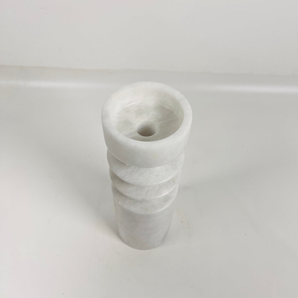 Bulged Disc White Marble Candle Stand(Small)