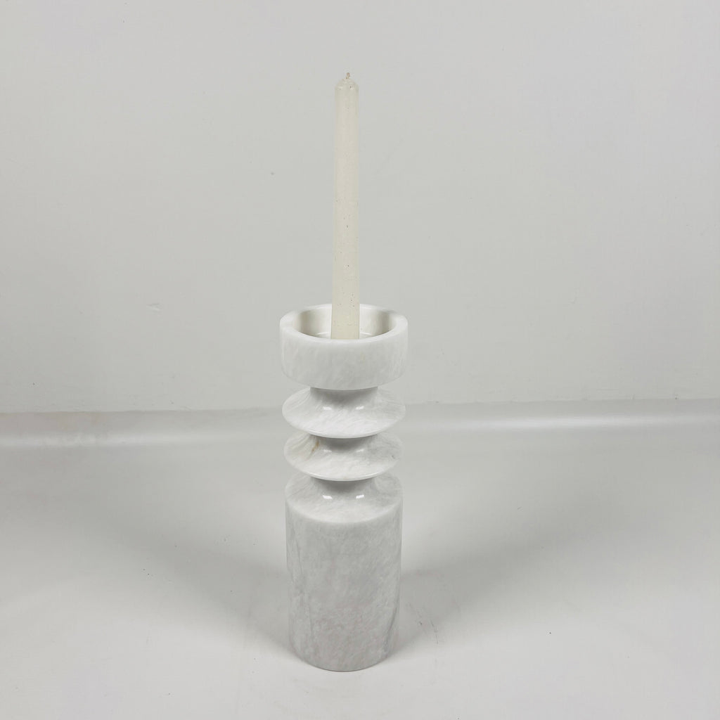 Bulged Disc White Marble Candle Stand(Small)