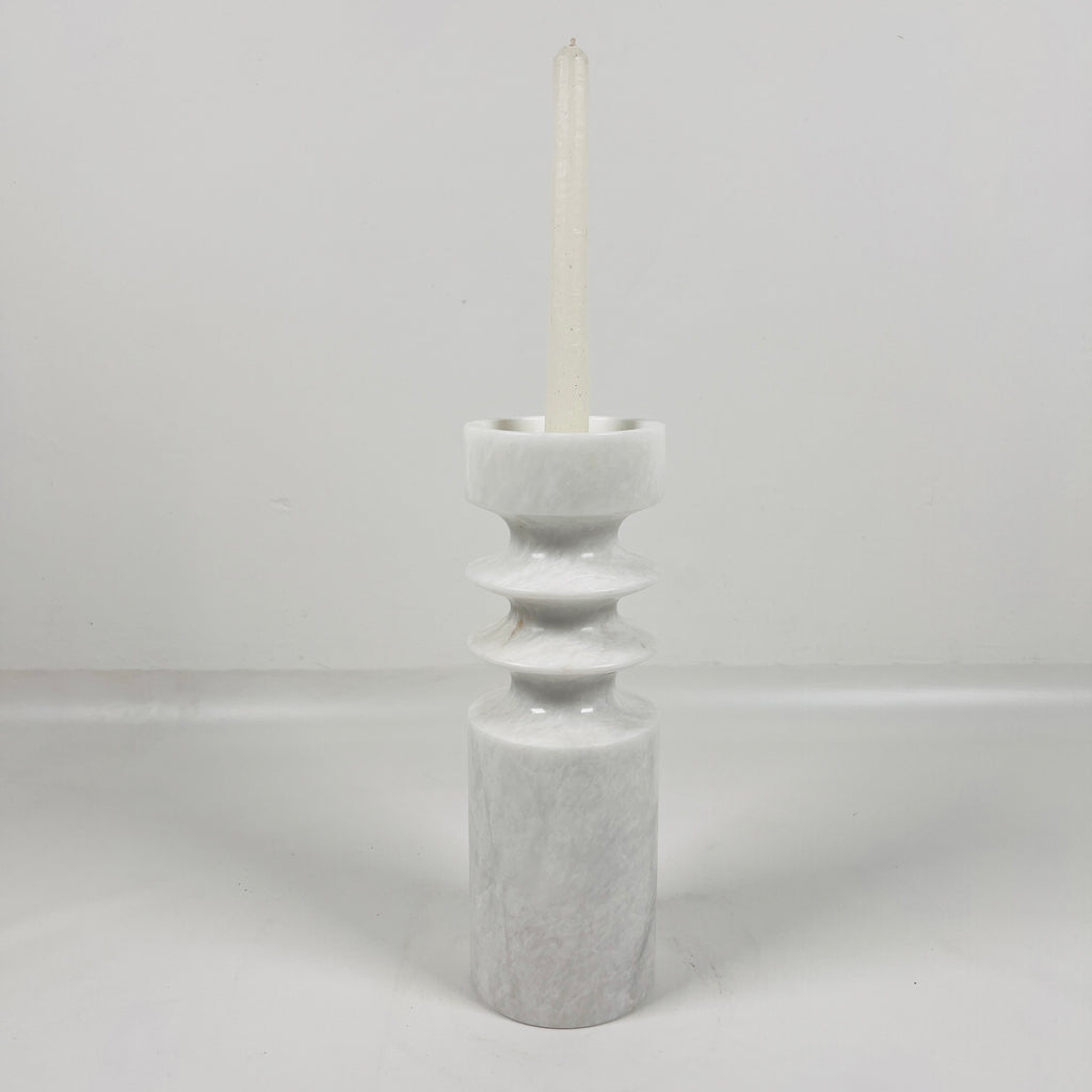 Bulged Disc White Marble Candle Stand(Small)