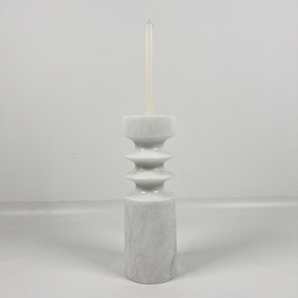 Bulged Disc White Marble Candle Stand(Small)