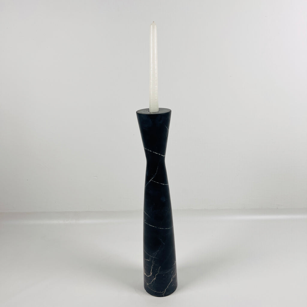 Long Funnel Black Marble Candle Stand (Large)