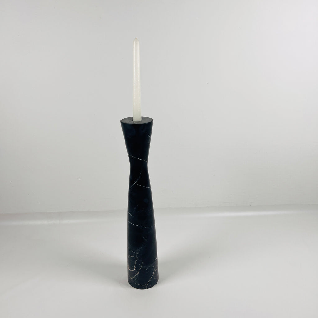 Long Funnel Black Marble Candle Stand (Large)