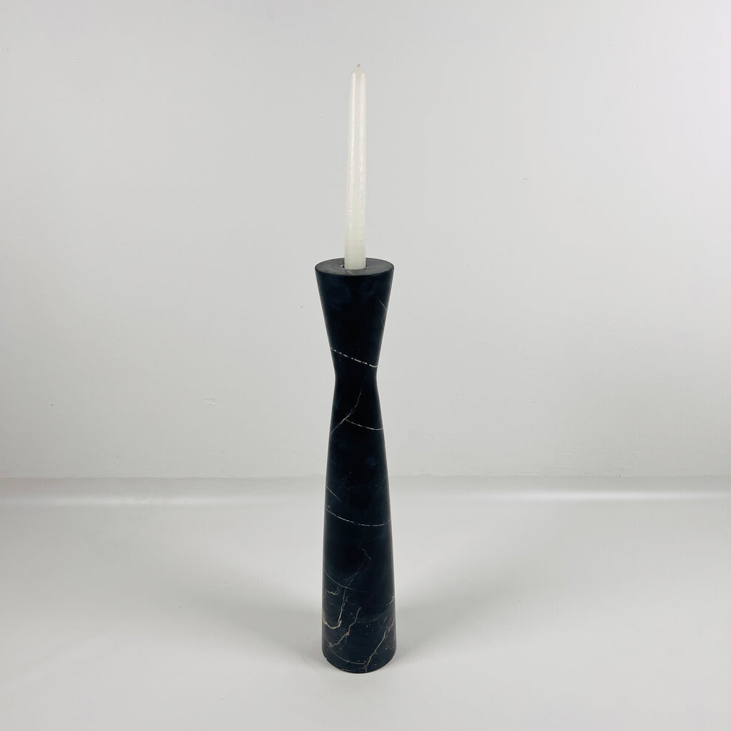 Long Funnel Black Marble Candle Stand (Large)