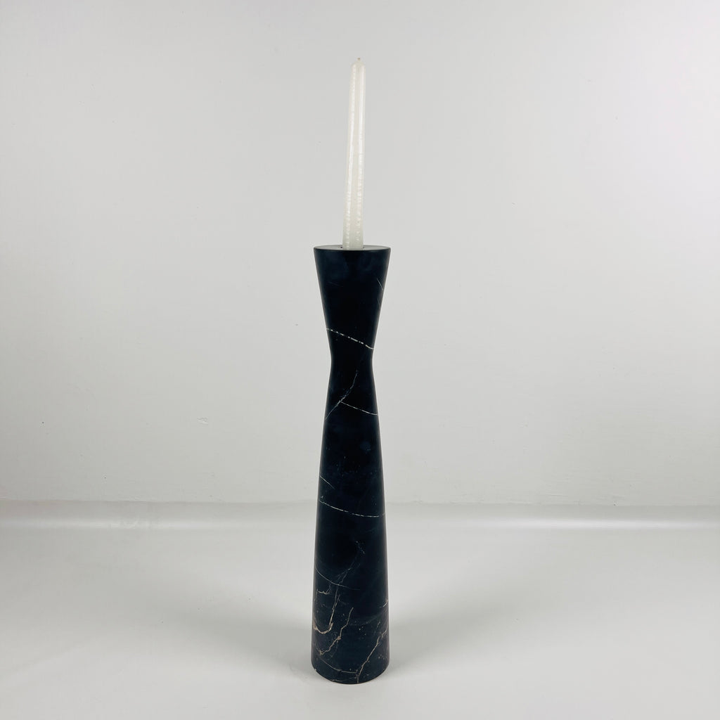 Long Funnel Black Marble Candle Stand (Large)