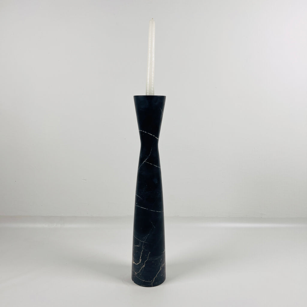 Long Funnel Black Marble Candle Stand (Large)