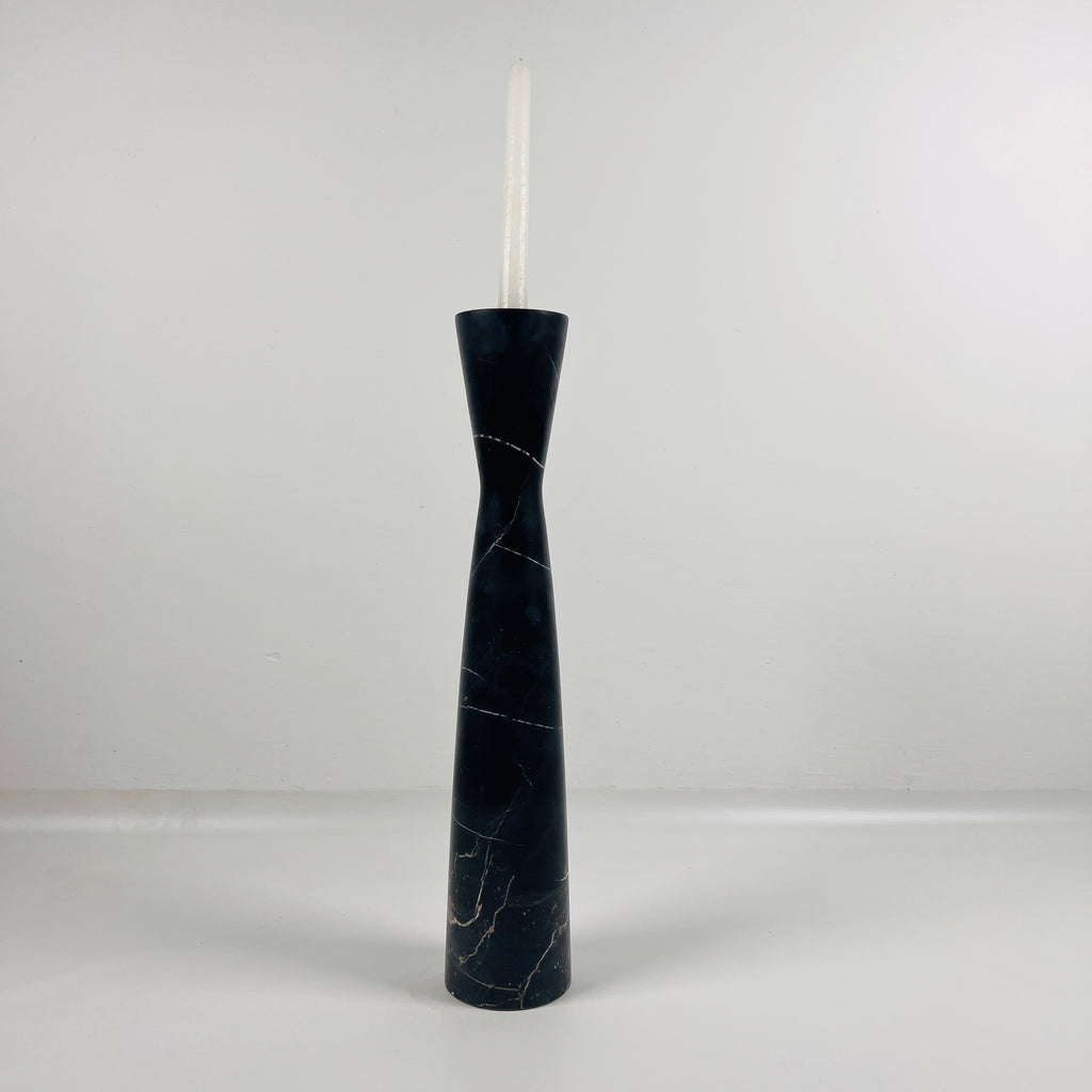 Long Funnel Black Marble Candle Stand (Large)