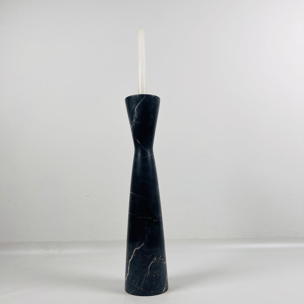 Long Funnel Black Marble Candle Stand (Medium)