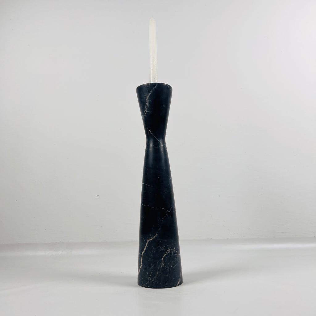 Long Funnel Black Marble Candle Stand (Medium)