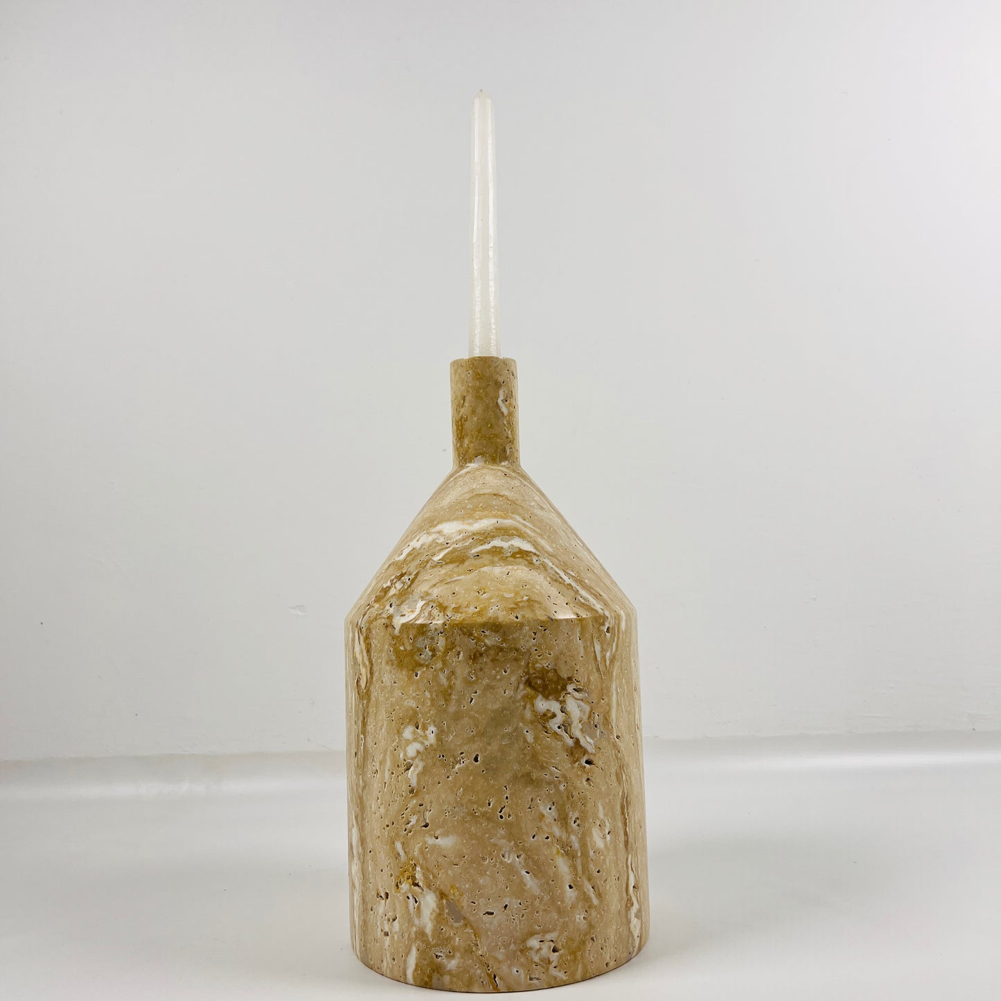 Wide Bottle Candle Stand - Travertine