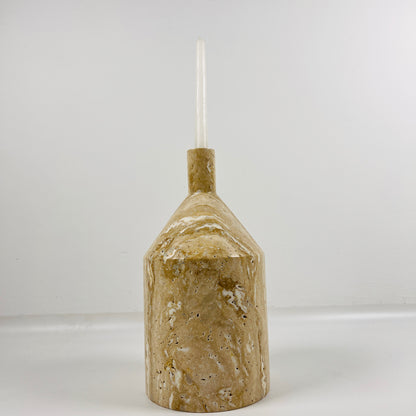 Wide Bottle Candle Stand - Travertine