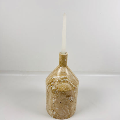 Wide Bottle Candle Stand - Travertine