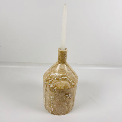 Wide Bottle Candle Stand - Travertine