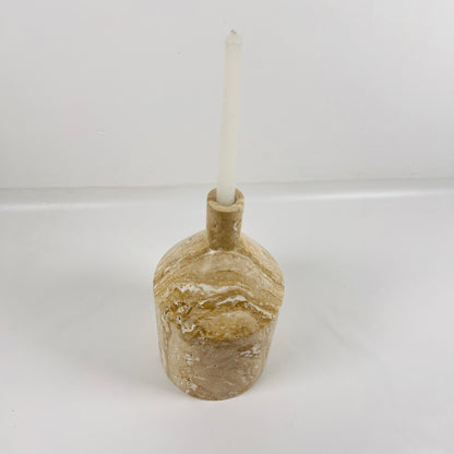 Wide Bottle Candle Stand - Travertine