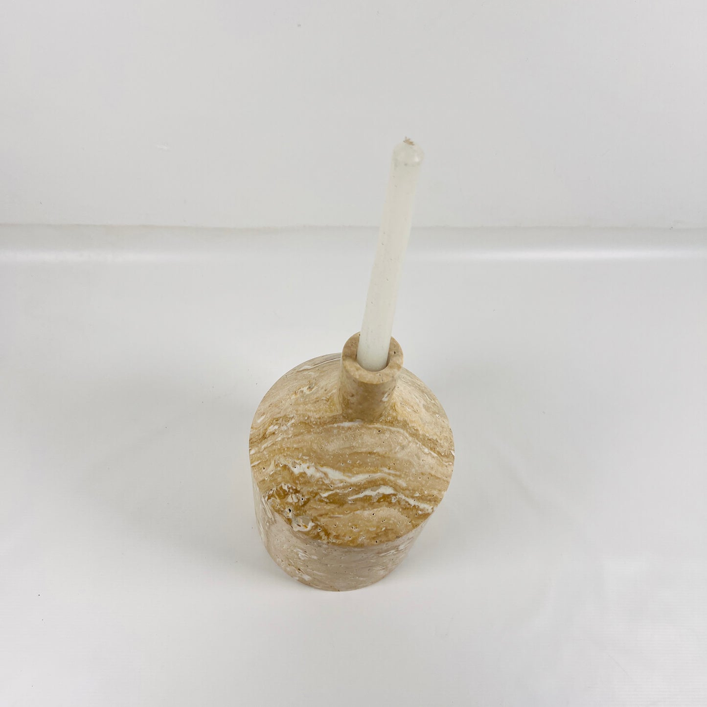 Wide Bottle Candle Stand - Travertine