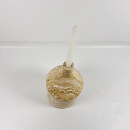 Wide Bottle Candle Stand - Travertine