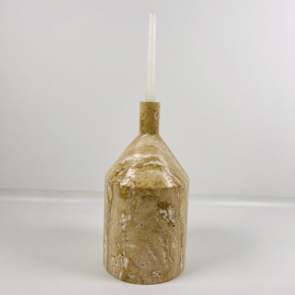 Wide Bottle Candle Stand - Travertine