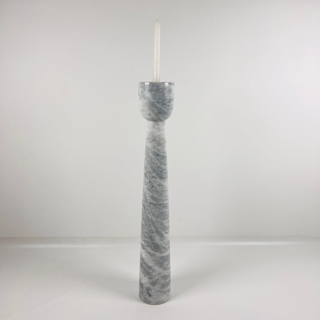 Cup Topped Grey Streaked Marble Candle Stand (Large)
