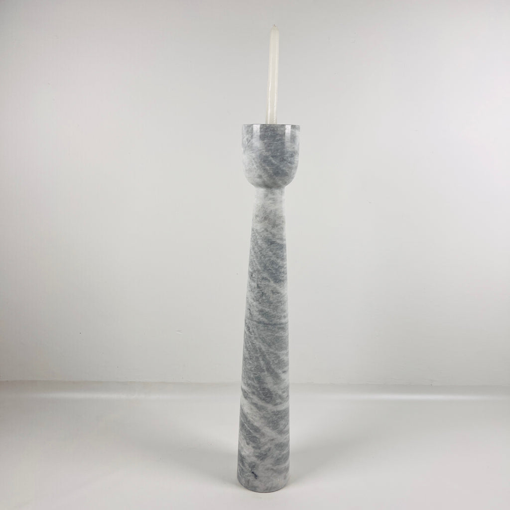 Cup Topped Grey Streaked Marble Candle Stand (Large)