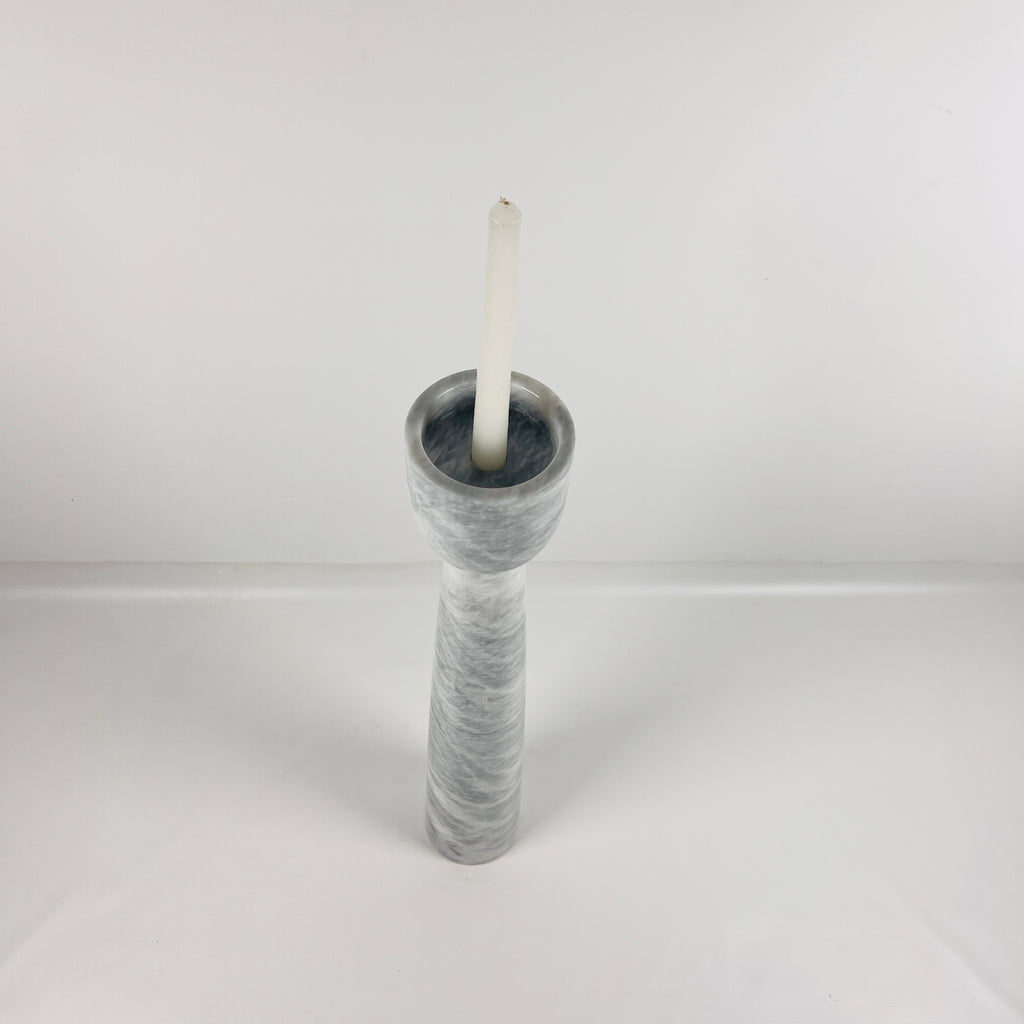 Cup Topped Grey Streaked Marble Candle Stand (Large)