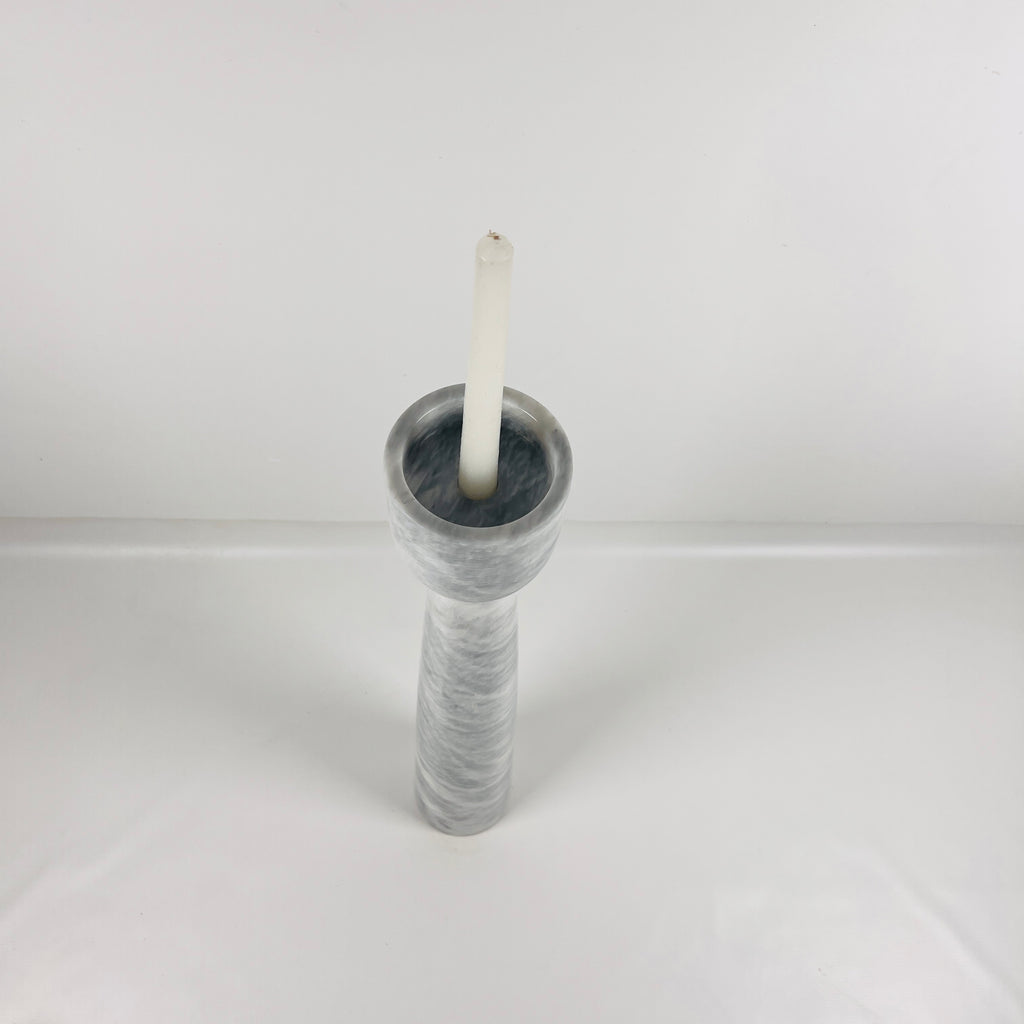 Cup Topped Grey Streaked Marble Candle Stand (Large)