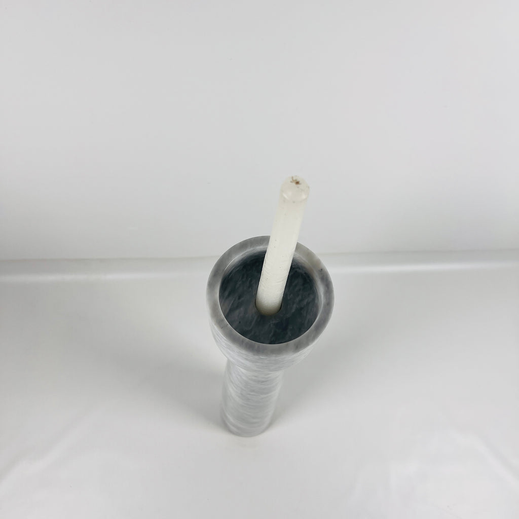 Cup Topped Grey Streaked Marble Candle Stand (Large)