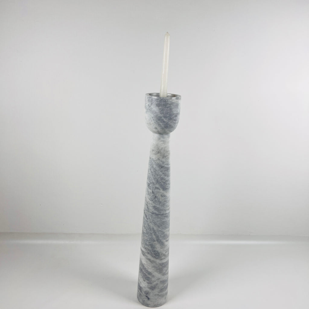 Cup Topped Grey Streaked Marble Candle Stand (Large)
