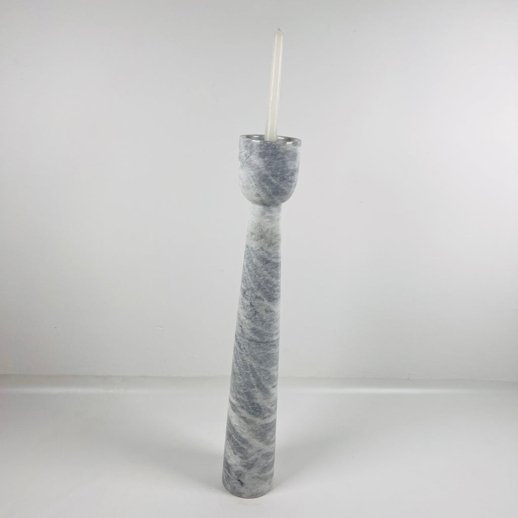 Cup Topped Grey Streaked Marble Candle Stand (Large)