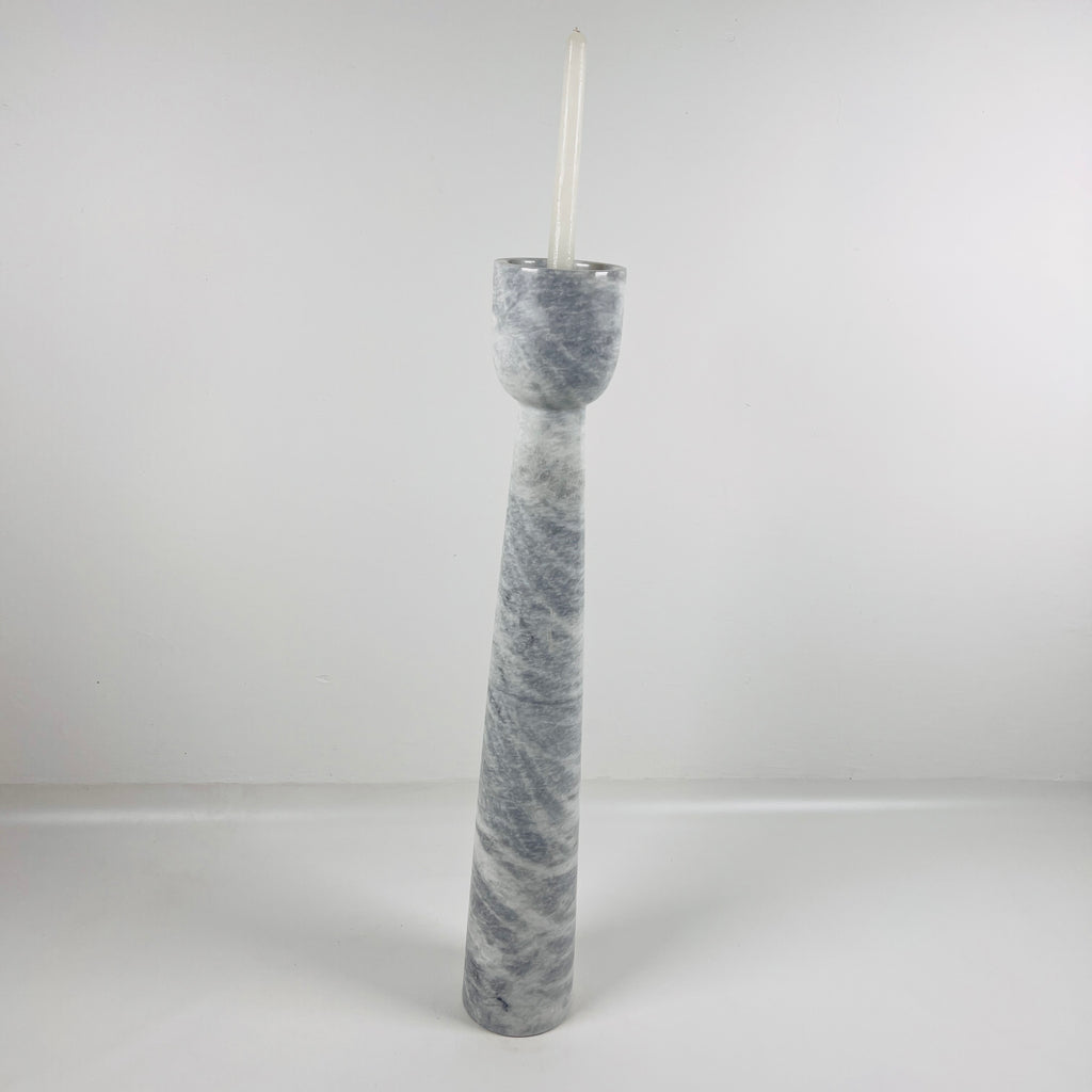 Cup Topped Grey Streaked Marble Candle Stand (Large)