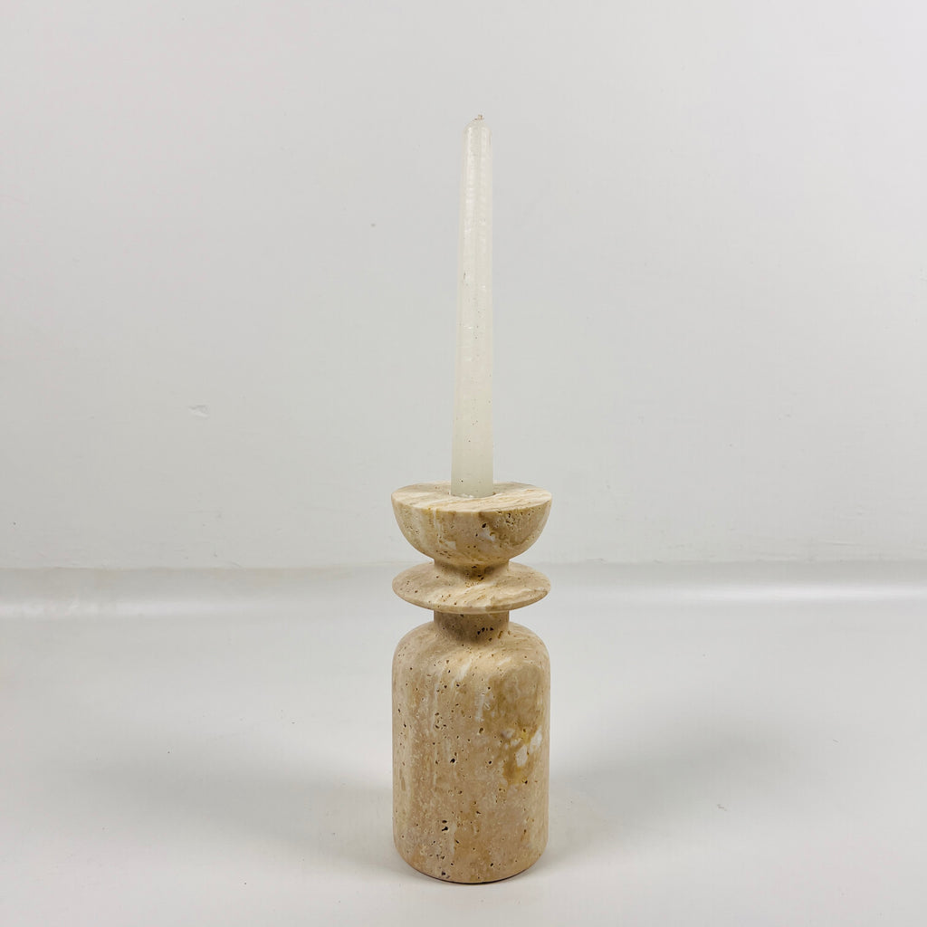 Short Ringed Bottled Travertine Candle Stand